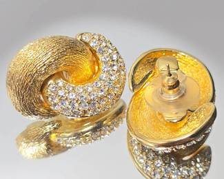 Christian Dior Gold-Tone Crystal Swirl Earrings – Vintage Designer Statement Jewelry