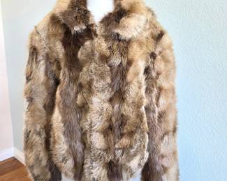 Vintage Bomber-Style Fur Jacket – Natural Brown Patchwork