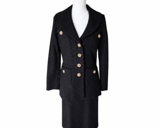 St. John Black Knit Skirt Suit – Gold-Tone Buttons – Size 6 – Made in USA
