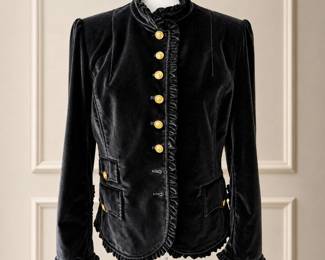 Dolce & Gabbana Black Velvet Military-Style Jacket with Gold-Tone Buttons – Size 48