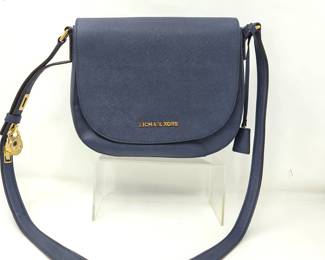 Michael Kors Navy Blue Leather Saddle Crossbody Bag with Adjustable Strap