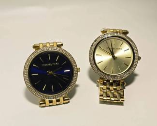 Set of Two Michael Kors Gold-Tone Crystal Bezel Watches – Blue & Champagne Dials