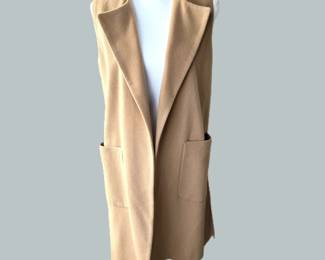 Helene Berman London Camel Wool Cashmere Long Vest Coat – Size XS – Open Front Designer Layer
