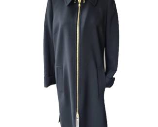 Carlisle Women’s Black Wool Blend Zip-Front Dress Coat with Gold-Tone Hardware – Size 8