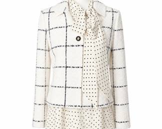 St. John White & Black Windowpane Jacket with Polka Dot Blouse – Size Small
