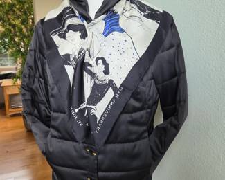 St. John Sport by Marie Gray Black Puffer Jacket with 45th Anniversary Silk Scarf – Size M