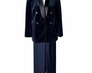 Brunello Cucinelli Black Velvet Jacket with Satin Lapels Size 42 & St. John Pants, elastic waist