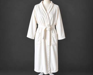 Vintage Ivory Belted House Robe – Classic Shawl Collar Lounge & Dressing Gown - Size REG