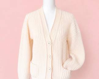 Iris von Arnim Luxury Cashmere Ribbed Cardigan Sweater – Cream Ivory – Size Small – German Designer Knitwear