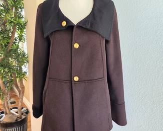 St. John Reversible Black & Brown Coat with Gold-Tone Buttons – One Size / Petite