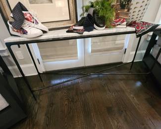Forged Metal and Marble Top Console Table