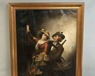 Lot 24: 1900s European Couple Portrait Oil on Canvas 