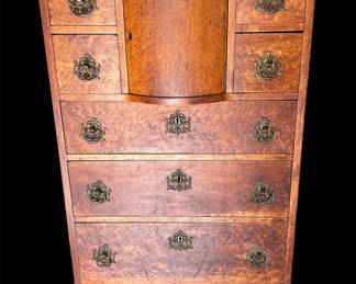 Lot 50: Antique Birds Eye Maple Secretary Chest of Drawers 