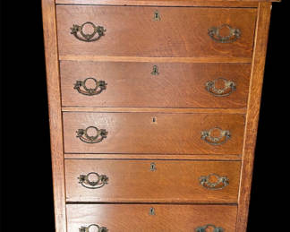 Lot 49: Antique Tiger Oak Five Drawer Dresser 