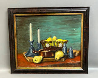 Lot 18: Semi Still-Life Abstract Oil on Board Signed 