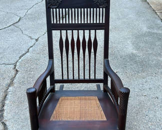 Lot 11: Antique Cane Seat Carved Rocker 
