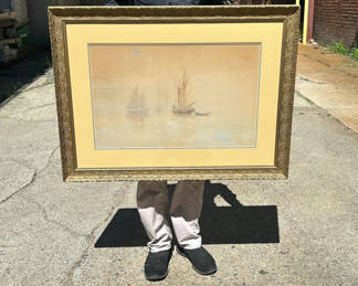 Lot 42: Signed Louis Kinney Harlow Nautical Watercolor 1850-1913 Massachusetts 