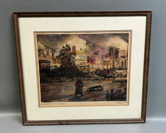 Lot 40: German Watercolor Impressionist Painting Signed and Dated