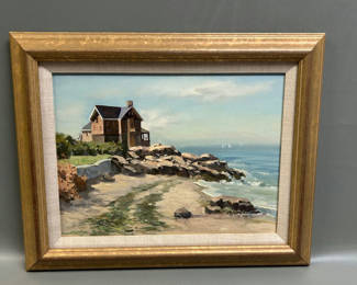 Lot 1: Coastal Seascape Oil Painting 