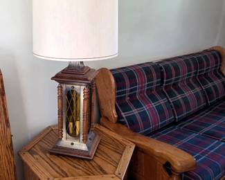 Nice Solid wood, Cushman Style Sofa, matching Settee & Platform Rocker, 2 end tables & Lamps
