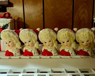 Vintage Christmas Lady Head Vases