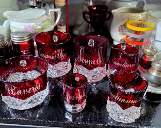 Vintage Ruby Souviner glass, Frankenmuth Mi, St Joseph Mi, Boyne city Mi, Laramie Wy