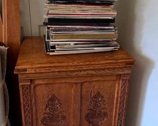 Antique Oak Cabinet, records on top