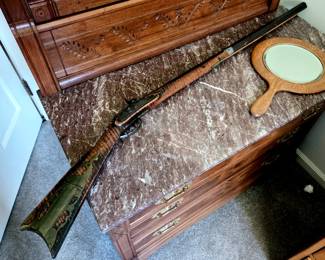 19thc Gun, tiger maple wood. Long & Heavy!