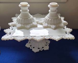 vintage Westmoreland Cake stand & Candle sticks