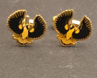 GoldTone Black Enamel Eagle Motif Cufflinks