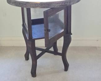 1920s Art Deco Curio Display Table with Hand Chased Arabic Brass Top