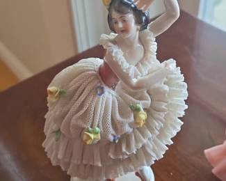 Dresden Porcelain Ballerina Figurine, Volkstedt Mark, Made in Germany