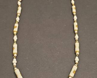 Vintage Porcelain Rose Bead Necklace