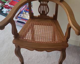 Vintage Lyre Back Cane Seat Arm Chairs and Side Table Set
