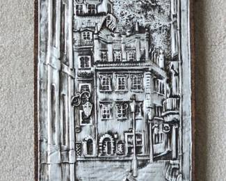 Embossed Metal Wall Art Plaque European Street Scene