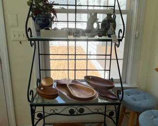Wrought Iron Bakers Rack with Glass Shelves