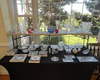 Collection of Assorted Crystal and Wedgwood Jasperware Plates