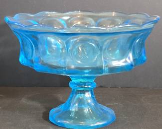 Blue Fostoria Coin Glass Compote Dish