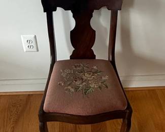 Victorian Flame Mahogany Needlepoint Parlor Chair