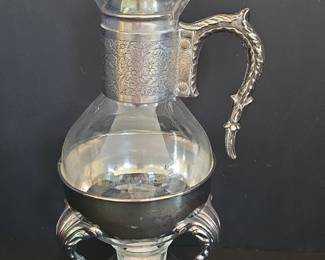 Vintage SilverPlated Glass Coffee or Tea Carafe with Warming Stand