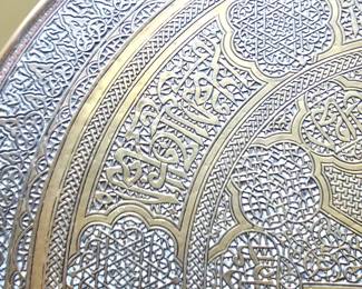 1920s Art Deco Curio Display Table with Hand Chased Arabic Brass Top