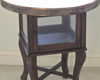 1920s Art Deco Curio Display Table with Hand Chased Arabic Brass Top