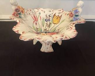 Capodimonte Style Cherub and Floral Centerpiece Bowl