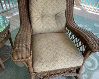 Wicker and Rattan Rocking Chair with Upholstered Cushions
