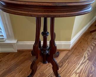 Victorian Walnut Pedestal Parlor Table with Marble Top