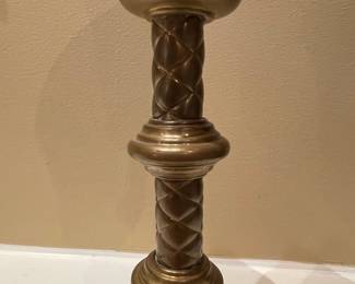 Vintage Brass Candlestick Holder with Cobalt Blue Hobnail Glass Votive Cup