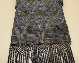 Antique French Cut Steel Beaded Evening Bag with Fringe