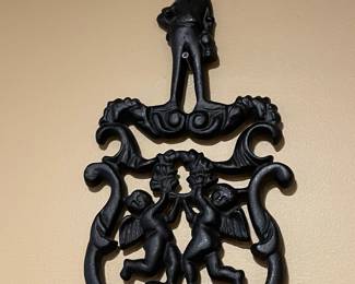 Vintage J.Z.H. 1955 Cast Iron Cherub Trivet