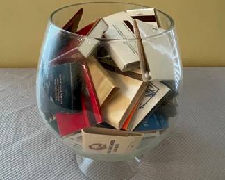 Vintage Matchbook Collection from Las Vegas and New Orleans Hotels in Glass Snifter