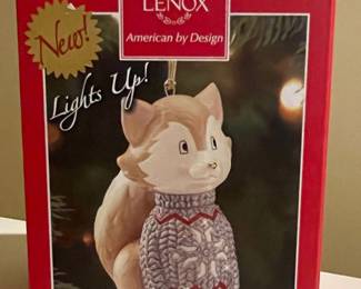 Lenox Fox Wearing Christmas Sweater Light Up Ornament